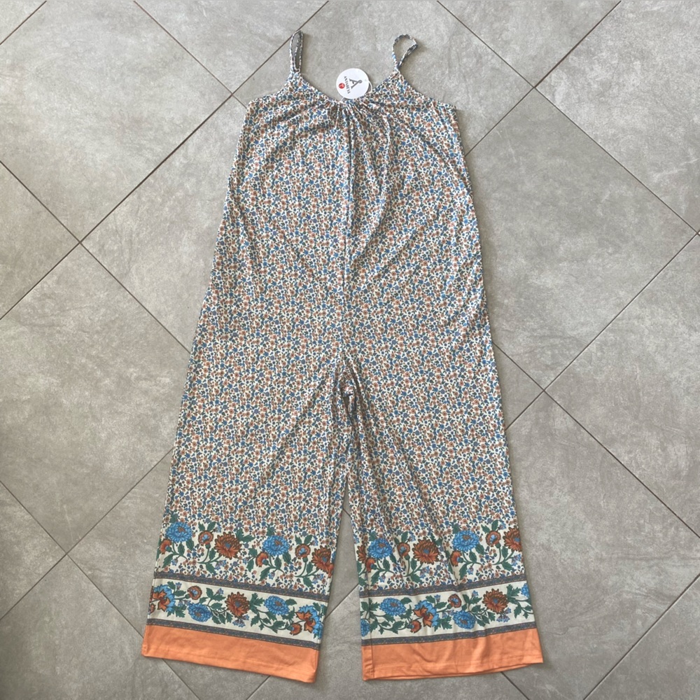 Anrabess Floral Print Jumpsuit with Orange Accents Size L NWT